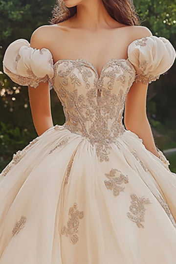 Prinsesse Blush Balkjole Off the Shoulder Tyl Quinceanera kjole med applikationer